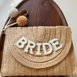 Tan and White Woven Clutch with Wristlet